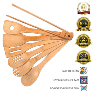 Wooden Spoons for Cooking 7-Pack - Bamboo Kitchen Utensils Set - earth lovin