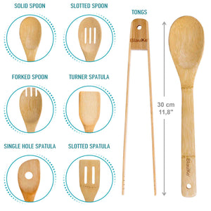 Wooden Spoons for Cooking 7-Pack - Bamboo Kitchen Utensils Set - earth lovin